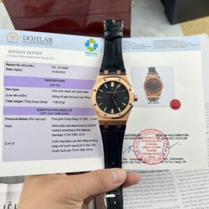 Audemars Piguet Royal Oak 15500OR Super Clone Watch Rose Gold Wrapped Black Leather Strap 41mm