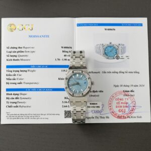 Audemars Piguet Royal Oak Super Clone Watch Ice Blue Dial Bezel Diamonds Moissanite 34mm