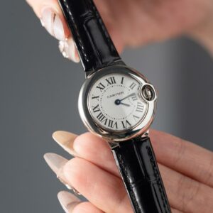 Cartier Ballon Bleu Women’s Super Clone 11 Watch White Dial Black Leather Strap 28mm