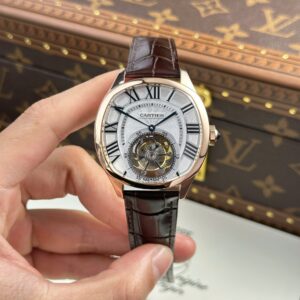 Cartier Drive Tourbillon Super Clone Watch Dial Guiloche Motif Leather Strap 41mm
