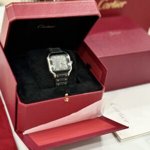 Cartier Super Clone Watches Santos Black Dial Roman Numeral Pile BV Factory 39.8mm
