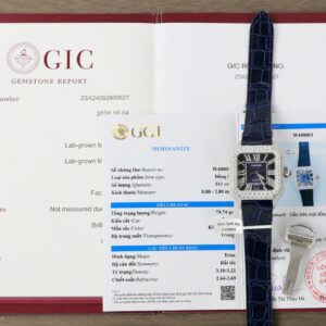 Cartier Santos Best Super Clone Watch Dial Blue Custom Diamonds Moissanite Hong Kong 39.8mm