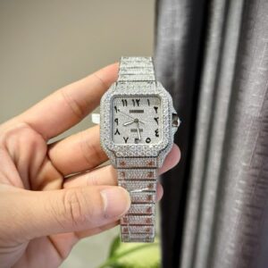 Cartier Santos Arabic Numeral Best Super Clone Watch Moissanite Diamonds Hong Kong 39.8mm