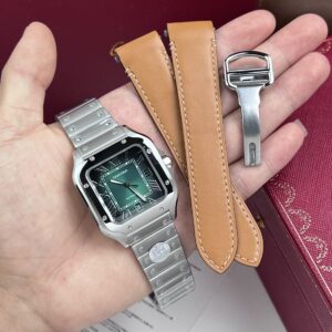 Cartier Super Clone Watch Santos De Cartier Green Dial BV Factory 39.8mm
