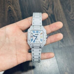 Cartier Santos Super Clone Watch Full CZ Metal Wire 39.8mm