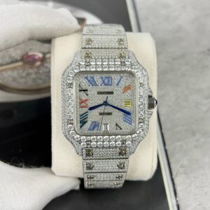 Cartier Santos Best Super Clone Watch With Full Stone 39.8mm