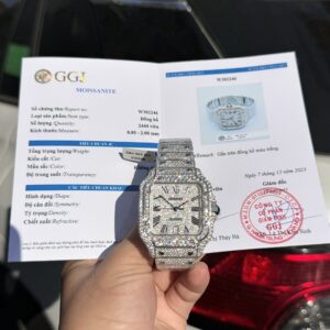 Cartier Santos Super Clone Watch Full Diamond Moissanite Hong Kong 39.8mm
