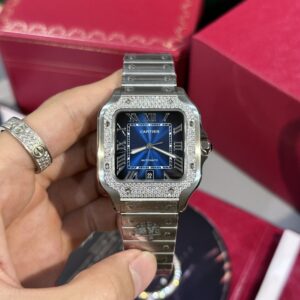 Cartier Super Clone Watch Santos Custom Moissanite Diamonds BV Factory 39.8mm