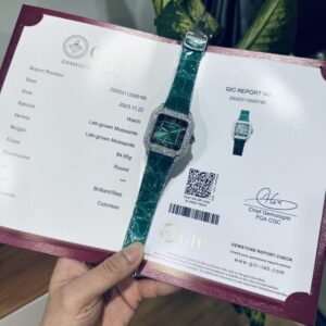 Cartier Santos With Green Moissanite Super Clone Watch 39.8mm