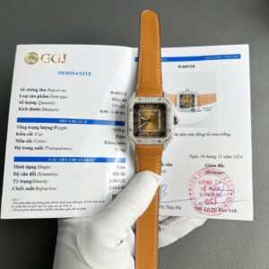 Cartier Santos Dial Brown Super Clone Watches Custom Diamonds Moissanite BV Factory 39.8mm