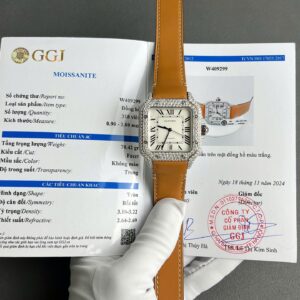 Cartier Santos White Dial Super Clone Watch Custom Diamonds Moissanite BV Factory 39.8mm