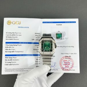 Cartier Santos Green Super Clone Watch Custom Diamonds Moissanite BV Factory 39.8mm