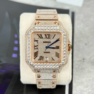Cartier Santos Men’s Full Diamond Super Clone Watch Highest Quality 39.8mm