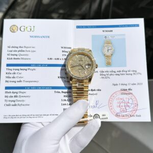 Rolex Day-Date Super Clone Watch Diamond Moissanite Baguette Gold Wrapped 40mm