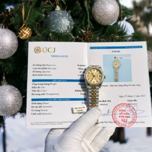 Rolex DateJust Super Clone Watch With Moissanite Diamonds Yellow Dial 31mm
