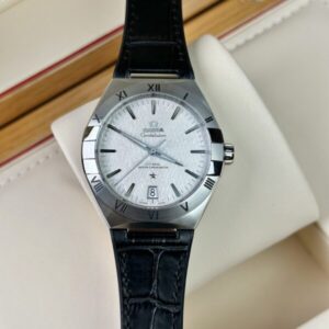 Omega Super Clone Watch Constellation White Dial Leather Strap 41mm