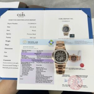 Patek Philippe Nautilus 5724R Gray Dial Super Clone Watch Gold Wrapped + Moissanite Diamonds PPF 40mm