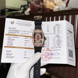 Richard Mille RM007 Super Clone Watch Rose Gold Wrapped With Full Natural Diamond 36mm