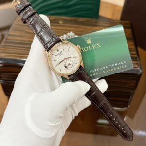 Rolex Cellini 50525 Super Clone Watch Rose Gold Brown Strap 39mm