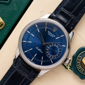 Rolex Super Clone 1:1 Watch Cellini Date 50519 Blue Dial Leather Strap 39mm