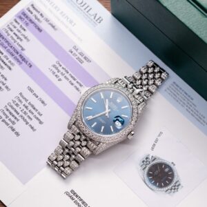 Rolex DateJust 126334 Super Clone Watch Blue Dial Full Diamond Moissanite 41mm