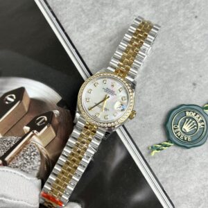 Rolex Best Super Clone Watch DateJust Mother of Pearl Dial Demi Gold Dial 31mm