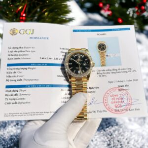 Rolex Day-Date 228238 Super Clone Watch 18K Gold Wrapped Moissanite Bezel GM 40mm