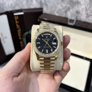 Rolex Day-Date 228238 Super Clone Watch Black Dial Refined Moissanite Diamond 40mm