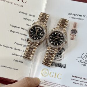Rolex Super Clone Watch Day-Date Gold Wrapped Moissanite Diamonds Eisenkiesel Dial GS Factory 40mm
