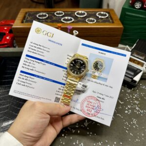 Rolex Day-Date Super Clone Watch Black Dial Moissanite Diamonds Custom 40mm