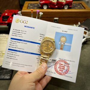 Rolex Super Clone Watch Day-Date Yellow Dial Custom Moissanite Diamonds 40mm