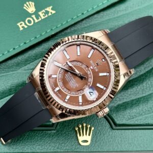 Rolex Super Clone Watch Sky-Dweller 336235 Chocolate Dial Rubber Strap 42mm
