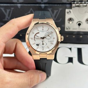 Vacheron Constantin Super Clone Watch Overseas Dual Time 47450 White Dial Rubber Strap 9F 42mm