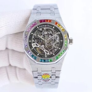 AUDEMARS PIGUET ROYAL OAK DOUBLE BALANCE WHEEL OPENWORKED FROSTED WHITE GOLD RAINBOW BEZEL